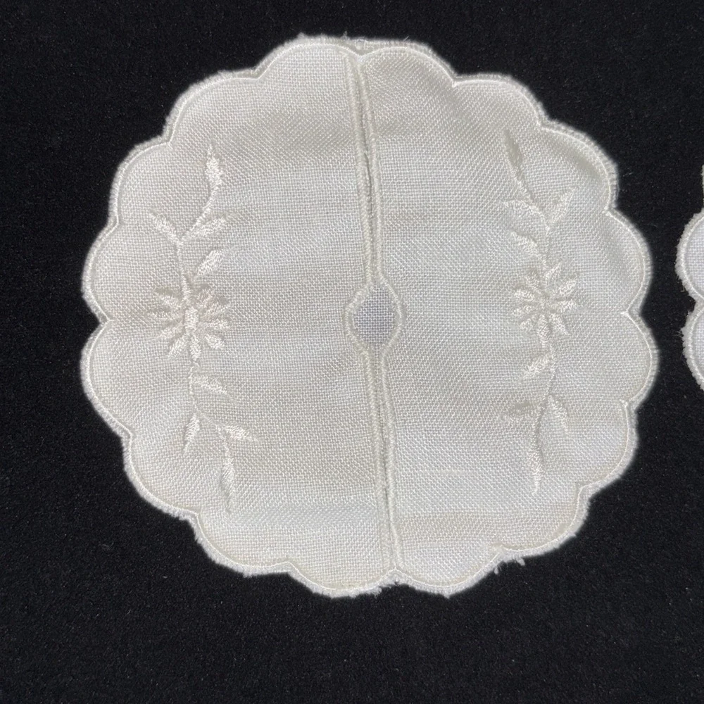Vintage 2  Wine Glass Slippers Embroidered Fabric White